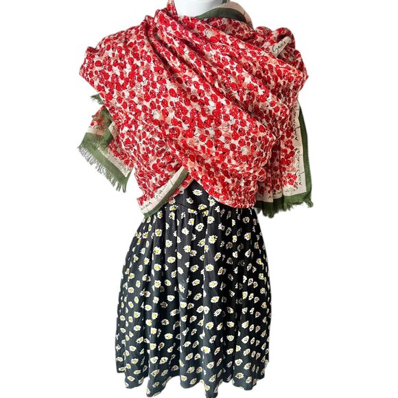 Purificacion Garcia Red & Green Ladybug Wool Scarf Soft Lightweight Wrap Shawl - Picture 3 of 7
